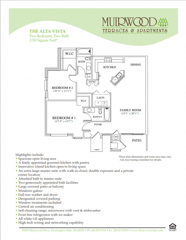 Floor plan for 2 beds, 2 baths, 1150 sqft